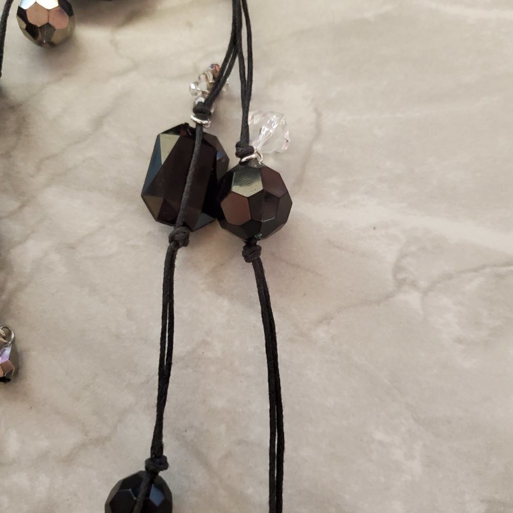 ✨ Chico's Black Silver Clear Beaded Cord Multi Strand Necklace ✨ - Picture 6 of 12